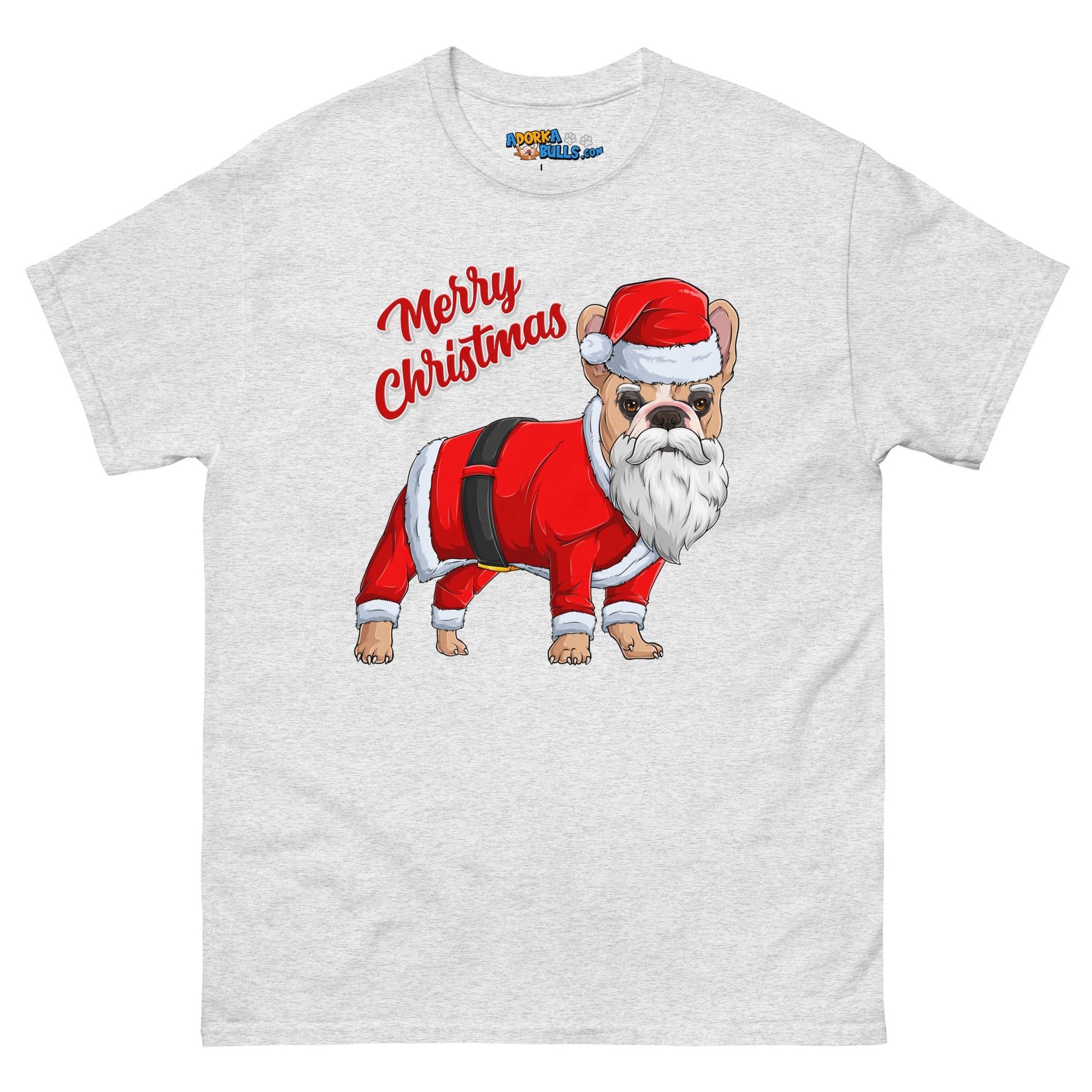 "Merry Christmas" Santa Frenchie Men's Classic Tee | Fawn & White Colored