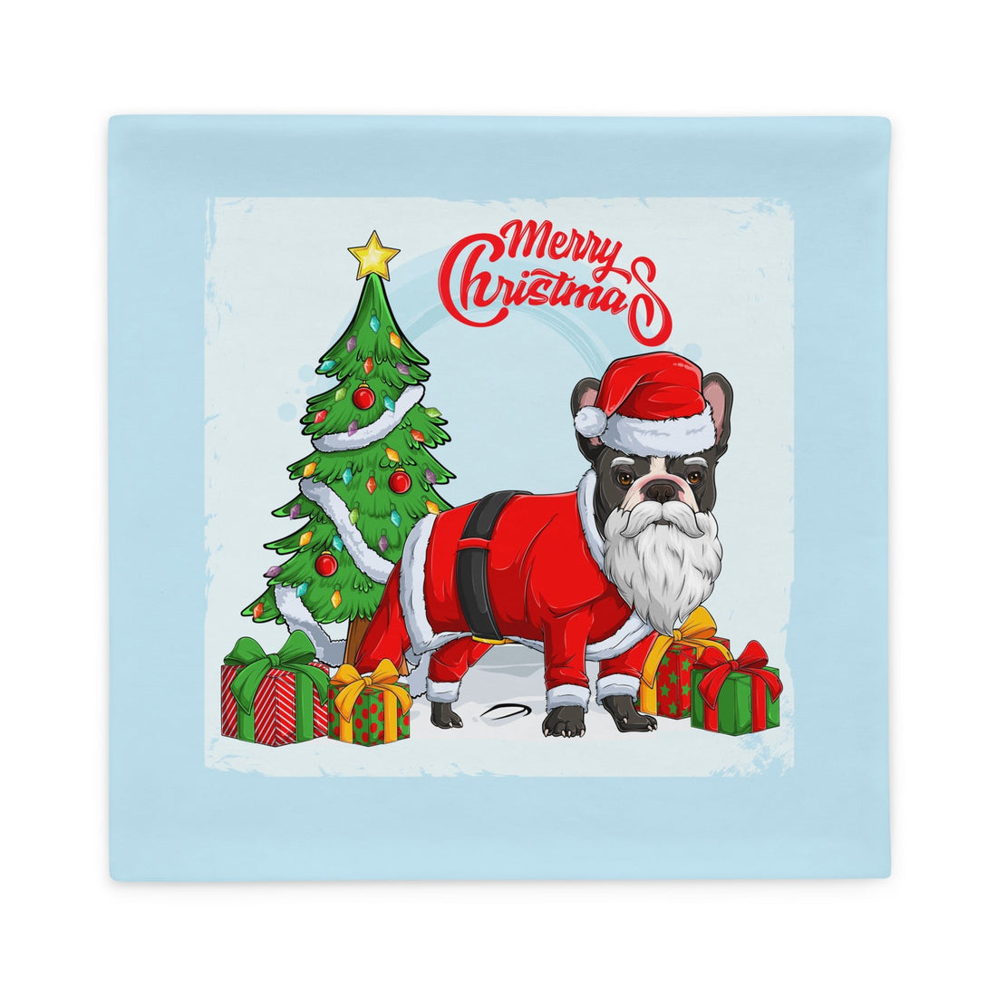 &quot;Merry Christmas&quot; Santa Frenchie Pillow Case | B&amp;W Colored