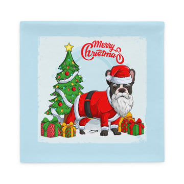 "Merry Christmas" Santa Frenchie Pillow Case | B&W Colored