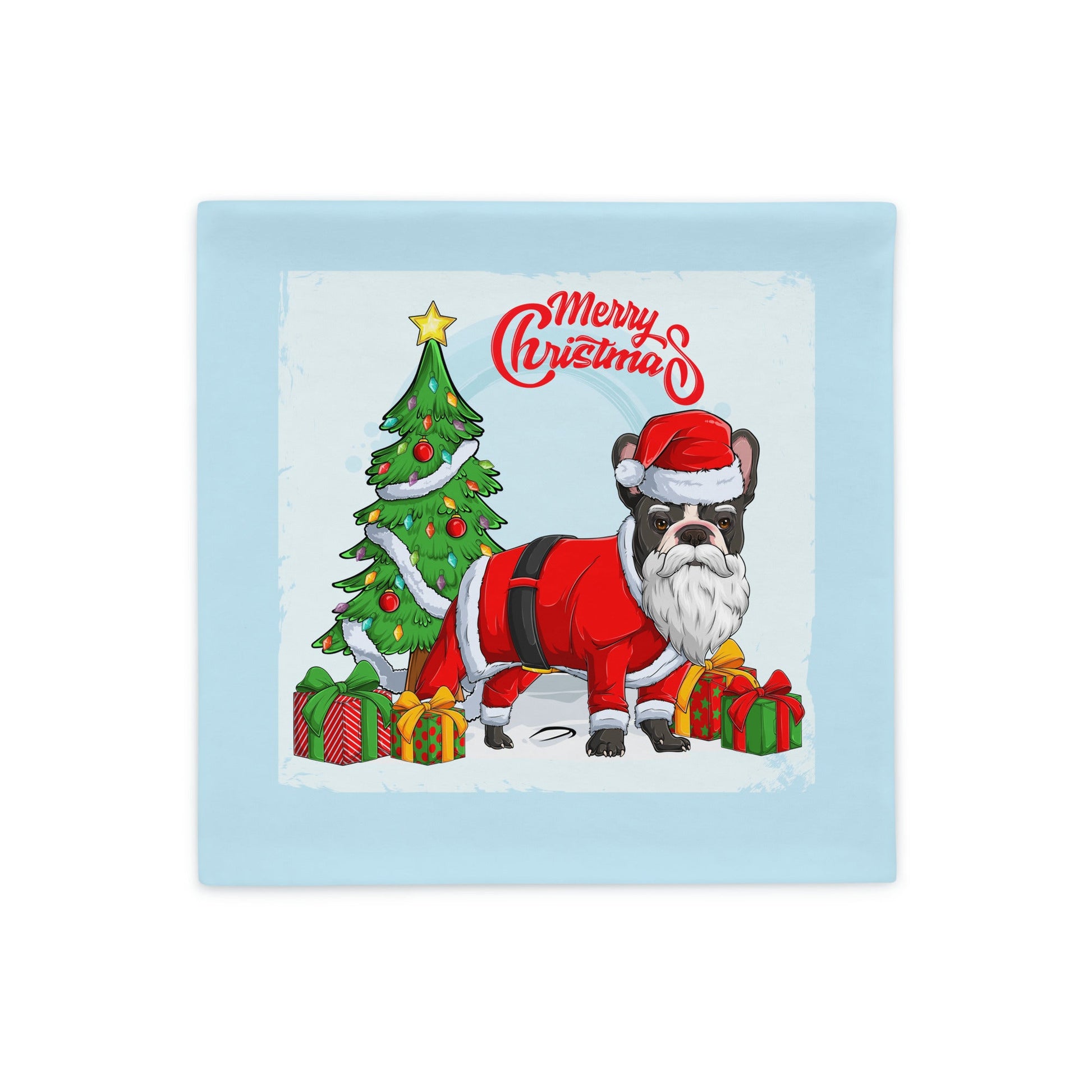 "Merry Christmas" Santa Frenchie Pillow Case | B&W Colored