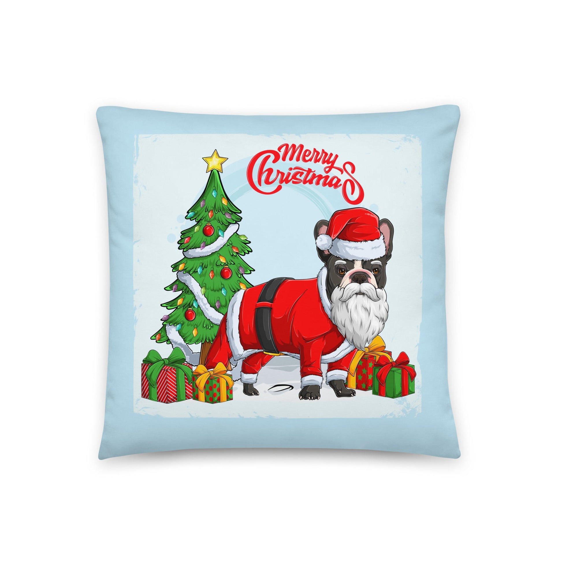 "Merry Christmas" Santa Frenchie Throw Pillow | B&W Colored