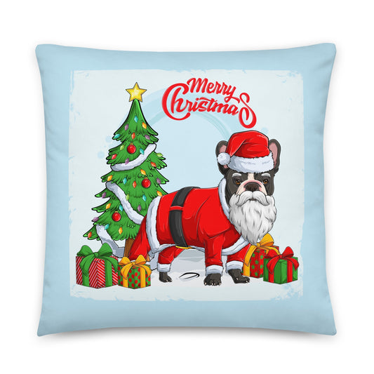 "Merry Christmas" Santa Frenchie Throw Pillow | B&W Colored