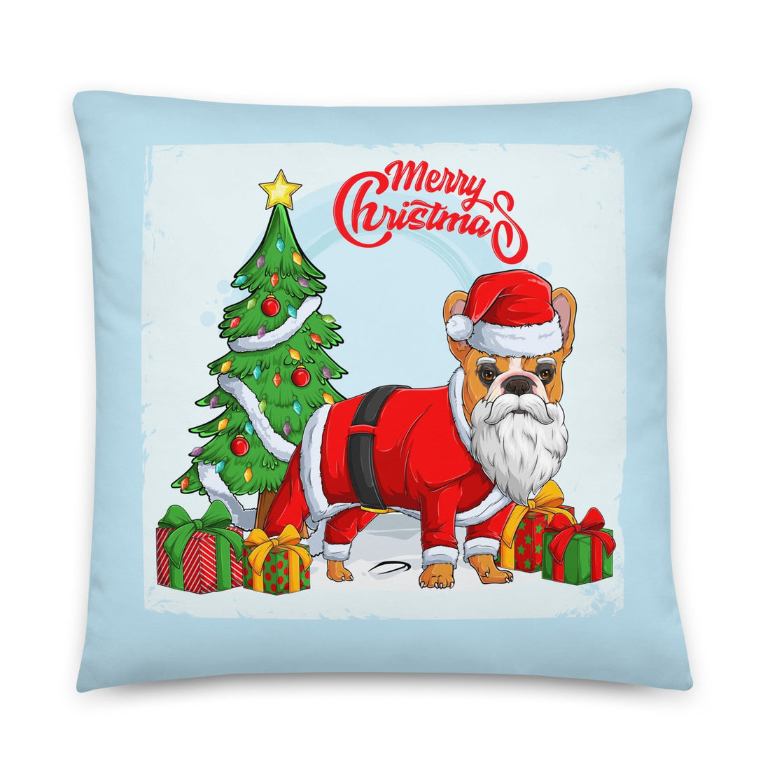 &quot;Merry Christmas&quot; Santa Frenchie Throw Pillow | Red &amp; White Colored