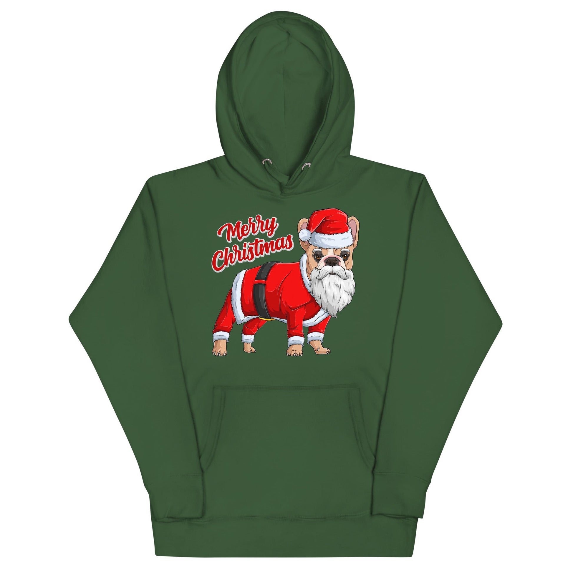 "Merry Christmas" Santa Frenchie Unisex Hoodie | Fawn & White Colored