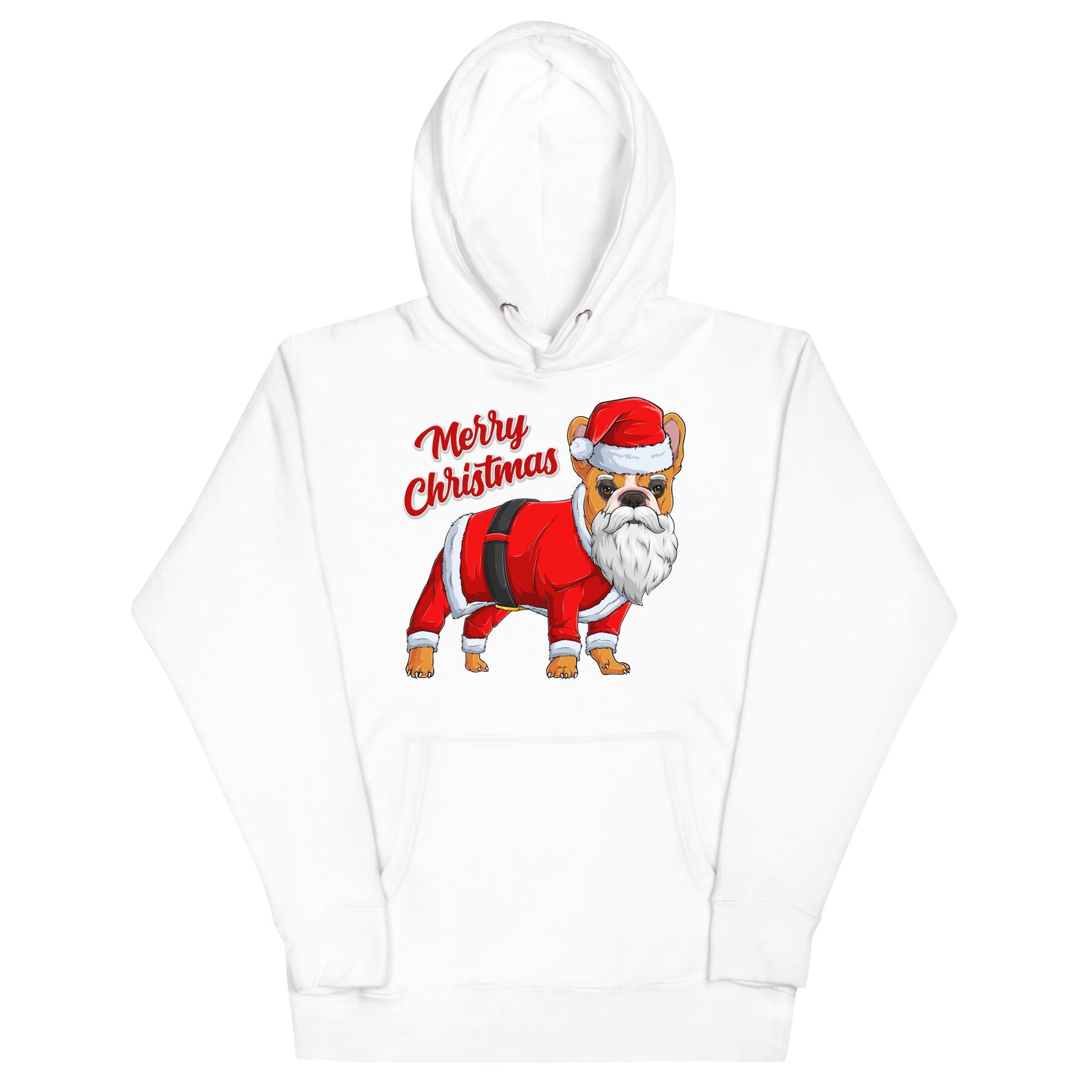 "Merry Christmas" Santa Frenchie Unisex Hoodie | Red & White Colored