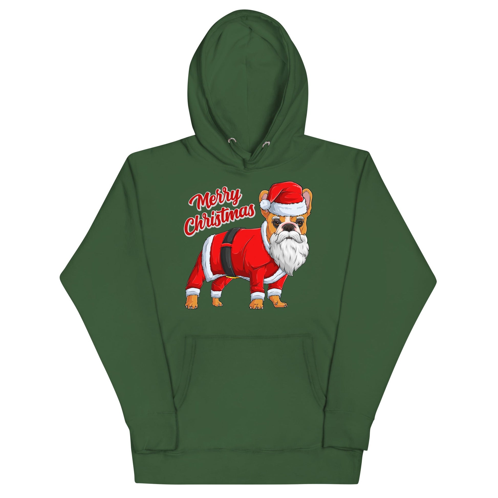 "Merry Christmas" Santa Frenchie Unisex Hoodie | Red & White Colored