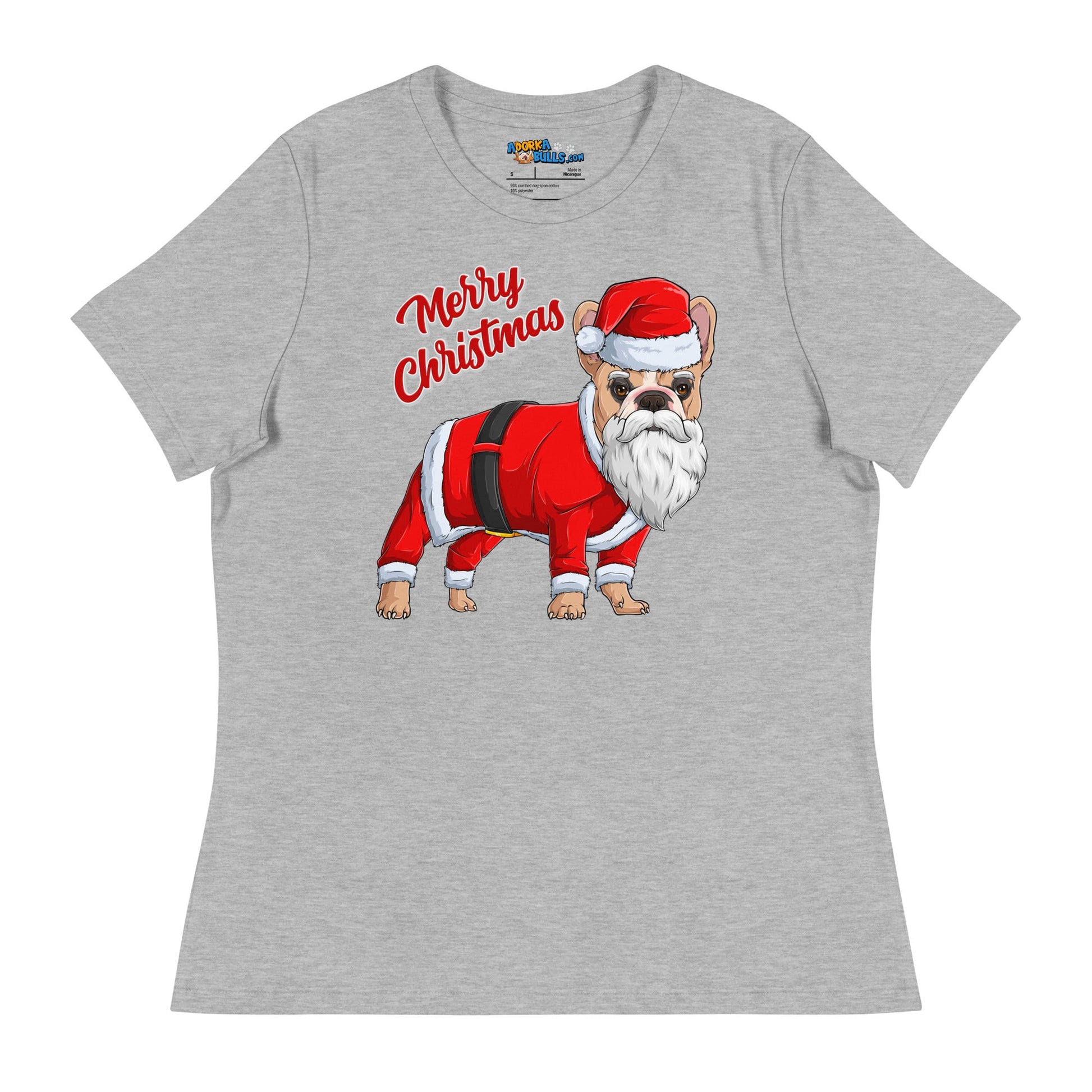 "Merry Christmas" Santa Frenchie Women's Tee | Fawn & White Colored