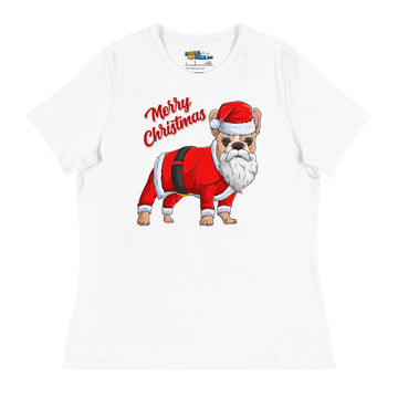 "Merry Christmas" Santa Frenchie Women's Tee | Fawn & White Colored