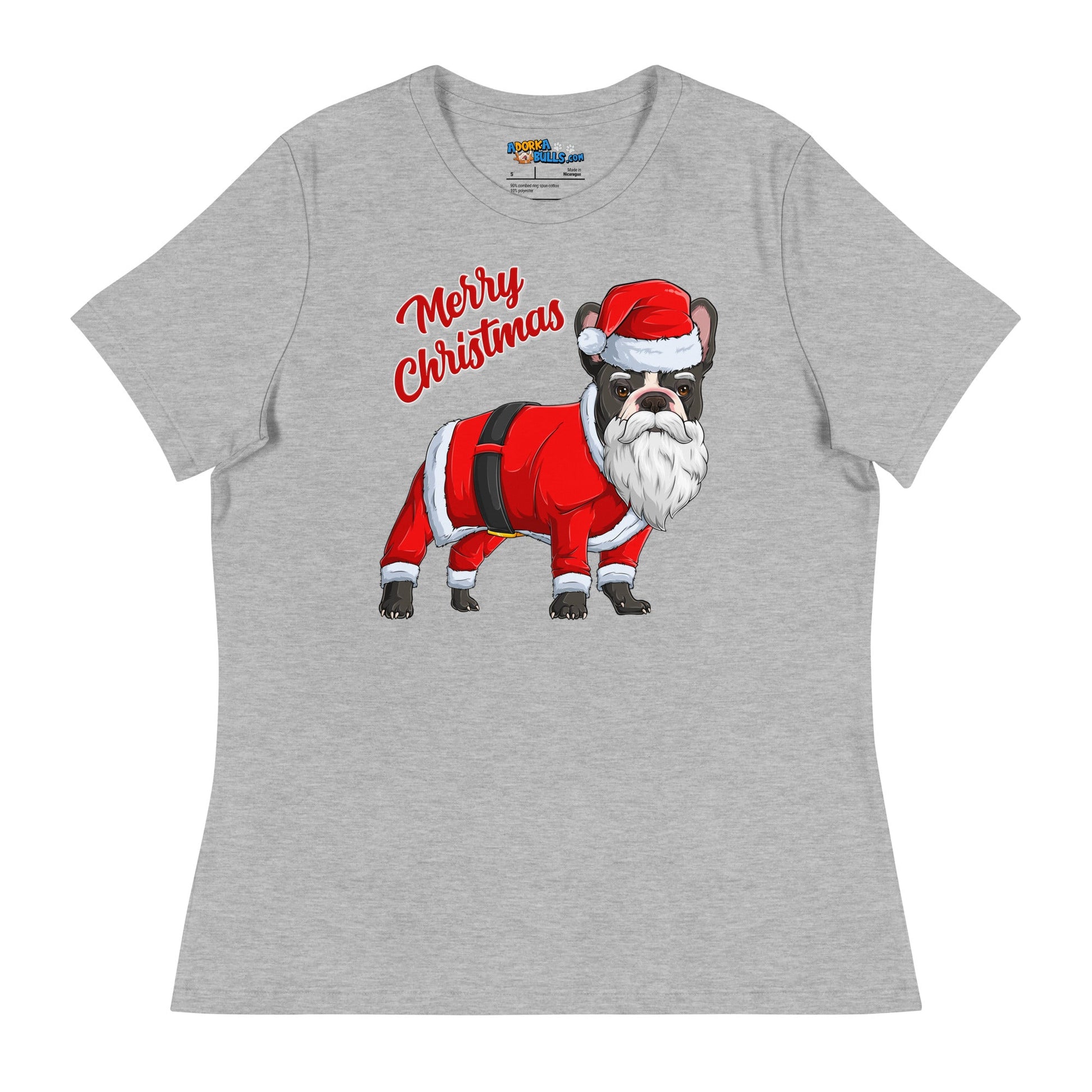 "Merry Christmas" Santa Frenchie Women's Tee | Fawn & White Colored