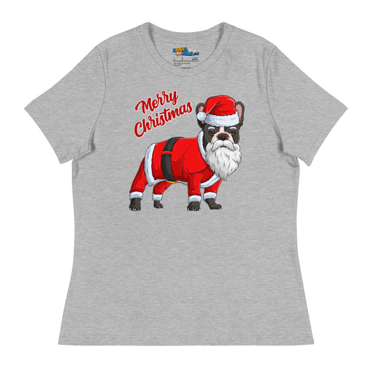 "Merry Christmas" Santa Frenchie Women's Tee | Fawn & White Colored