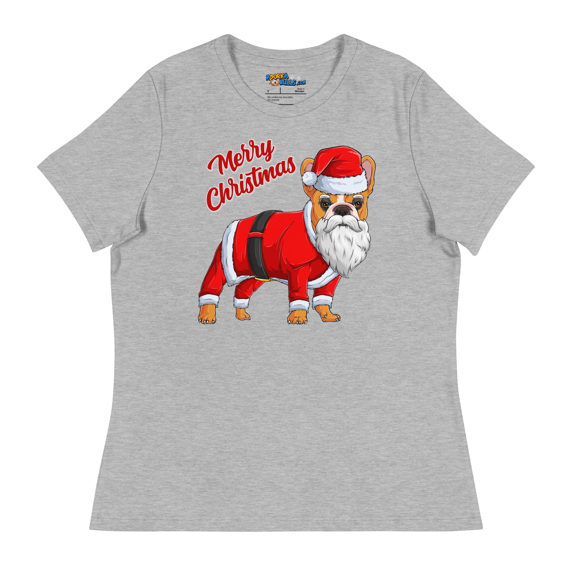 "Merry Christmas" Santa Frenchie Women's Tee | Red & White Colored