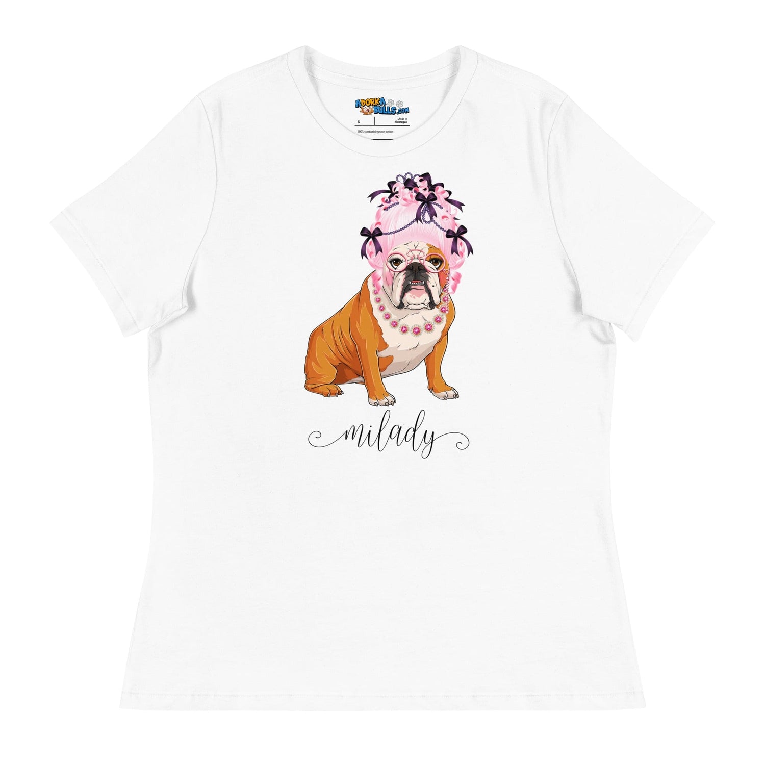 &quot;Milady&quot; English Bulldog with Pink Hair Women&
