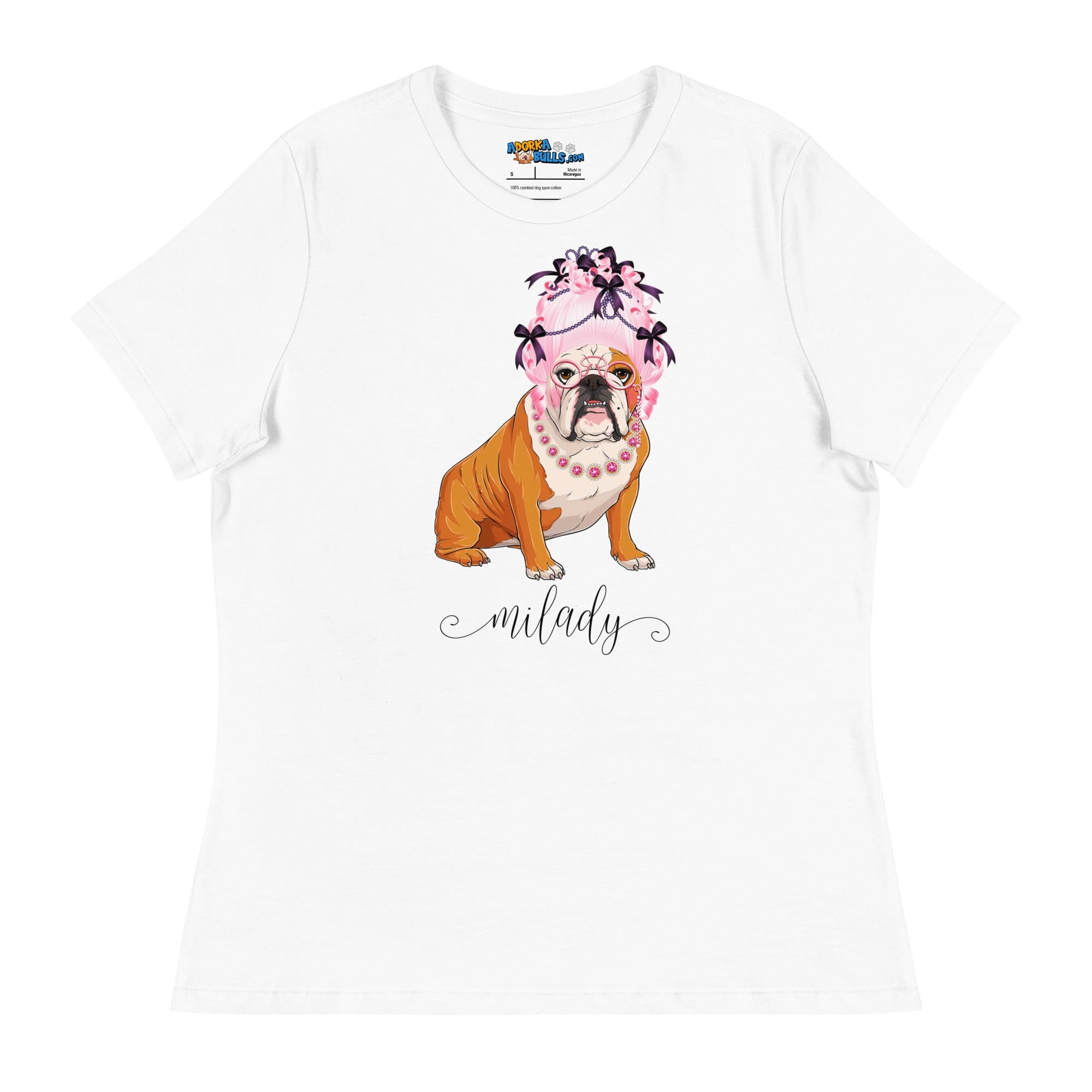 &quot;Milady&quot; English Bulldog with Pink Hair Women&