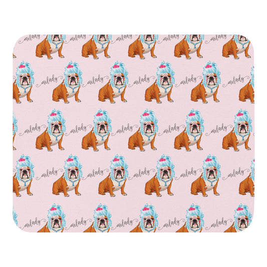 "Milady" Mouse Pad | Red & White Colored English Bulldog with Blue Hair