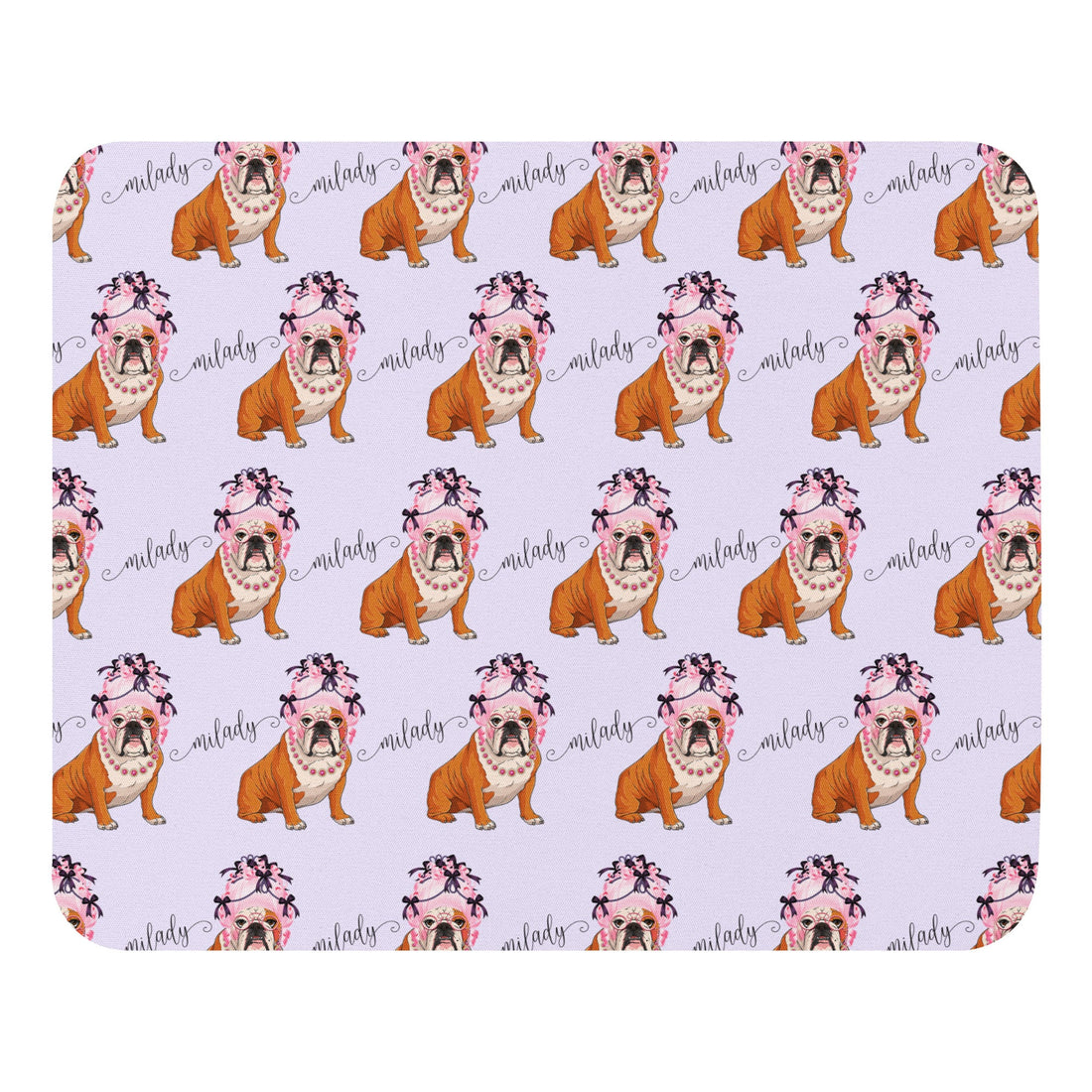 "Milady" Mouse Pad | Red & White Colored English Bulldog with Pink Hair