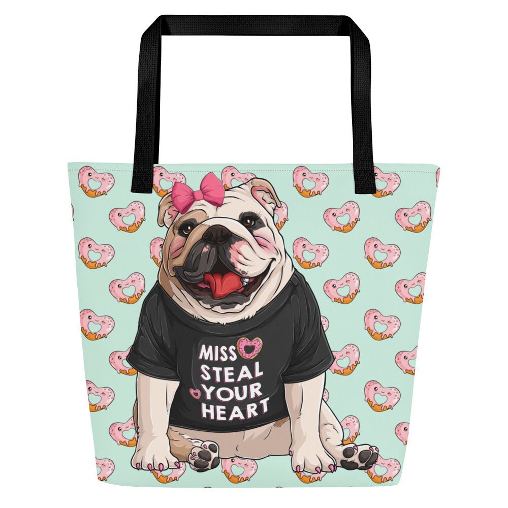 "Miss Steal Your Heart" Bulldog Tote Bag with Inside Pocket