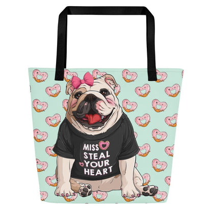 "Miss Steal Your Heart" Bulldog Tote Bag with Inside Pocket