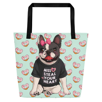 "Miss Steal Your Heart" Frenchie Tote Bag with Inside Pocket