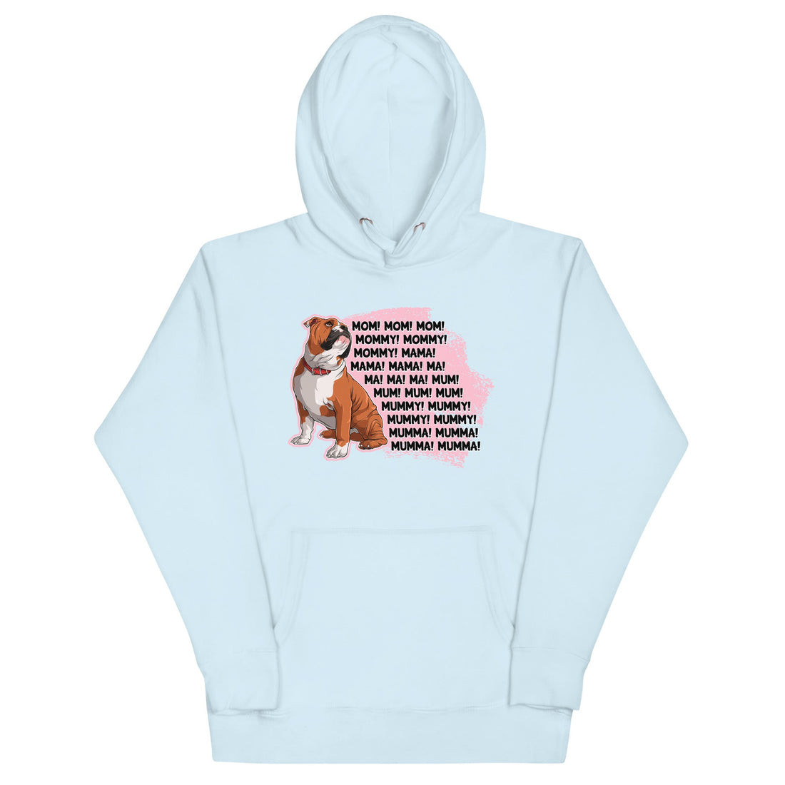 &quot;Mom, Mommy, Mama&quot; English Bulldog Unisex Hoodie | Red &amp; White Colored