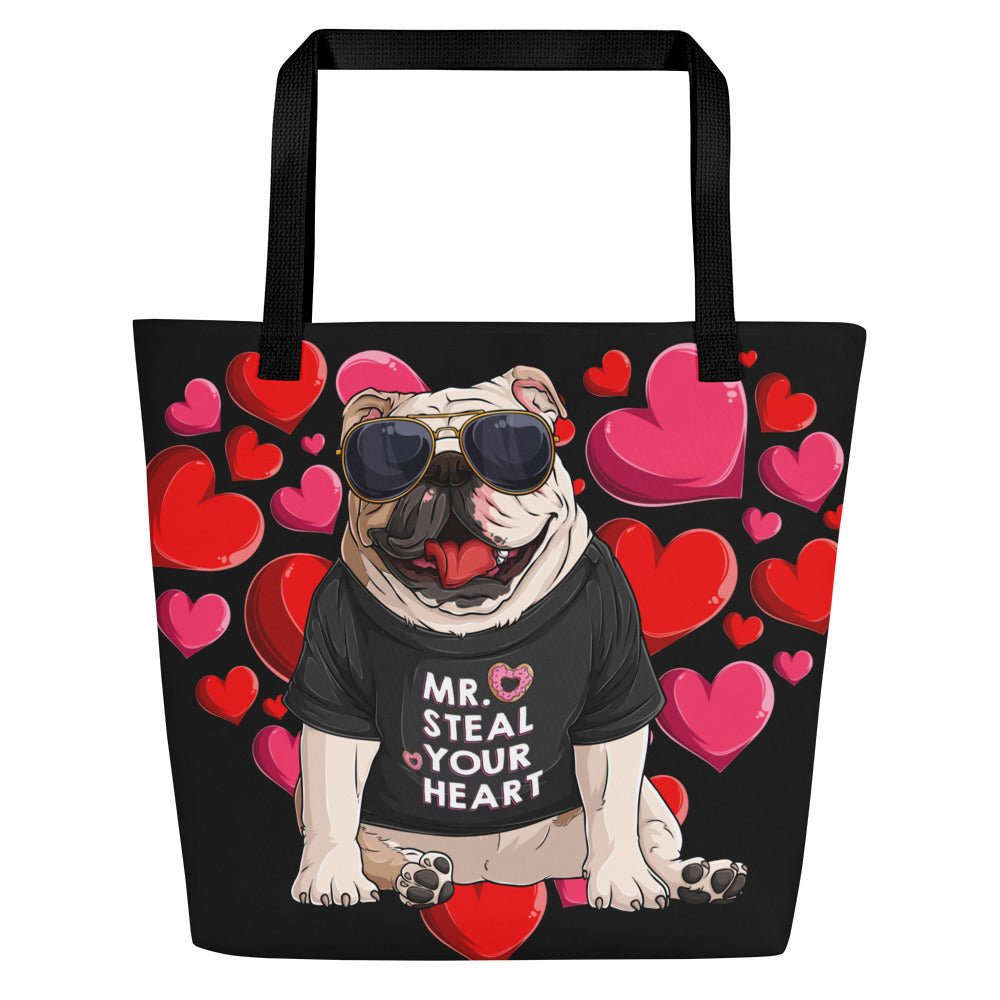"Mr. Steal Your Heart" Bulldog Large Tote Bag with Inside Pocket