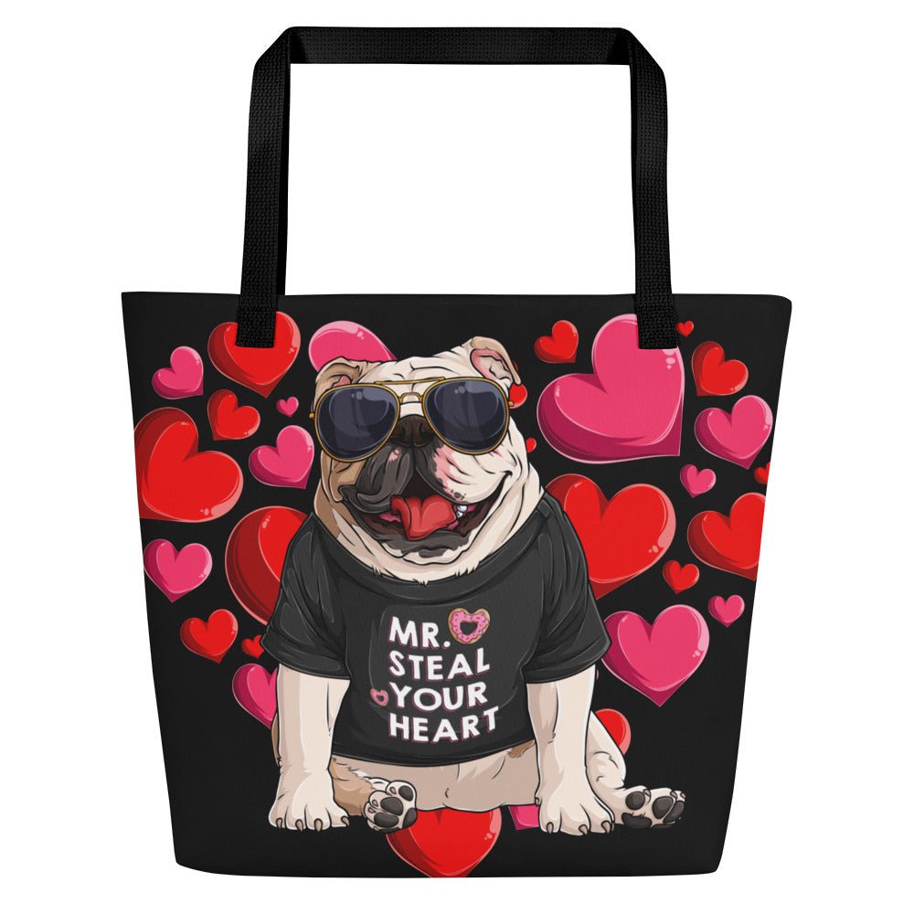 "Mr. Steal Your Heart" Bulldog Large Tote Bag with Inside Pocket