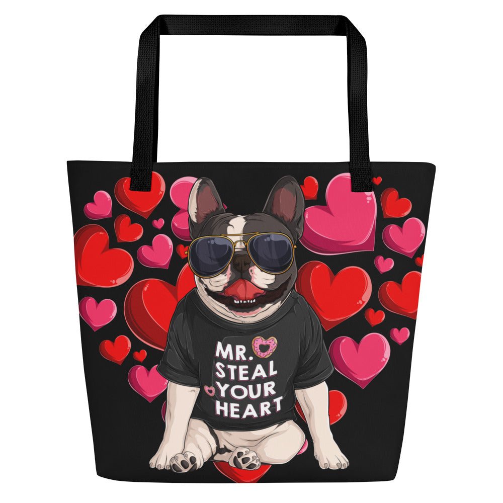 "Mr. Steal Your Heart" Frenchie Large Tote Bag with Inside Pocket