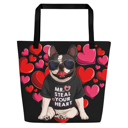 "Mr. Steal Your Heart" Frenchie Large Tote Bag with Inside Pocket