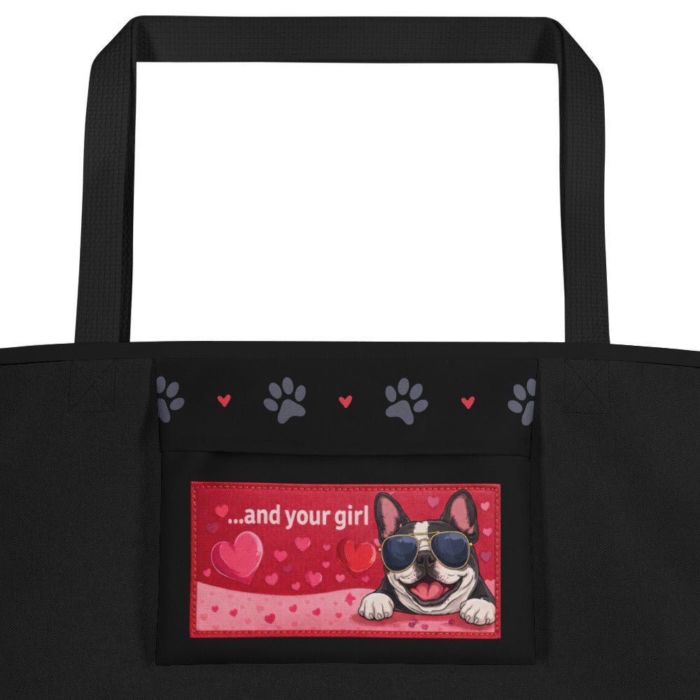 "Mr. Steal Your Heart" Frenchie Large Tote Bag with Inside Pocket