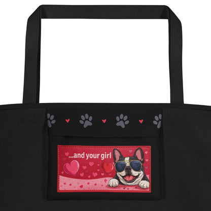 "Mr. Steal Your Heart" Frenchie Large Tote Bag with Inside Pocket