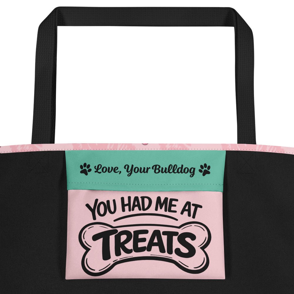 "My Bulldog Is My Valentine" Large Tote Bag with Pocket | B&amp;W Colored