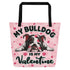 "My Bulldog Is My Valentine" Large Tote Bag with Pocket | B&W Colored