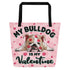"My Bulldog Is My Valentine" Large Tote Bag with Pocket | Fawn & White Colored
