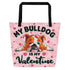 "My Bulldog Is My Valentine" Large Tote Bag with Pocket | Red & White Colored