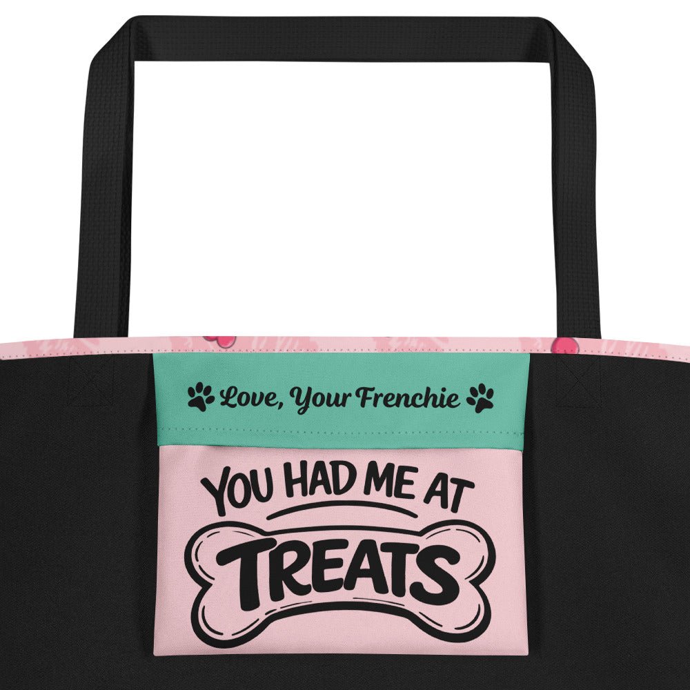 "My Frenchie Is My Valentine" Large Tote Bag with Pocket | B&amp;W Colored