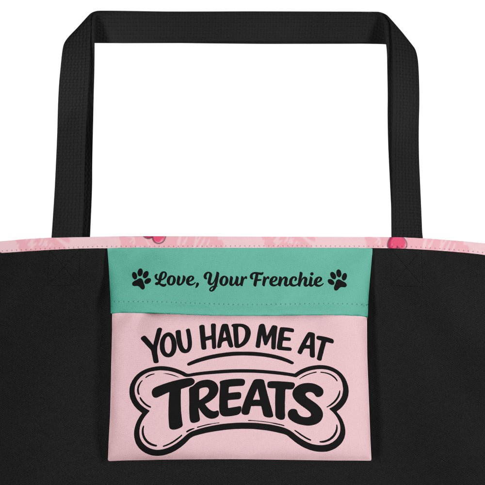 "My Frenchie Is My Valentine" Large Tote Bag with Pocket | Fawn &amp; White Colored