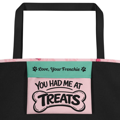 "My Frenchie Is My Valentine" Large Tote Bag with Pocket | Red &amp; White Colored