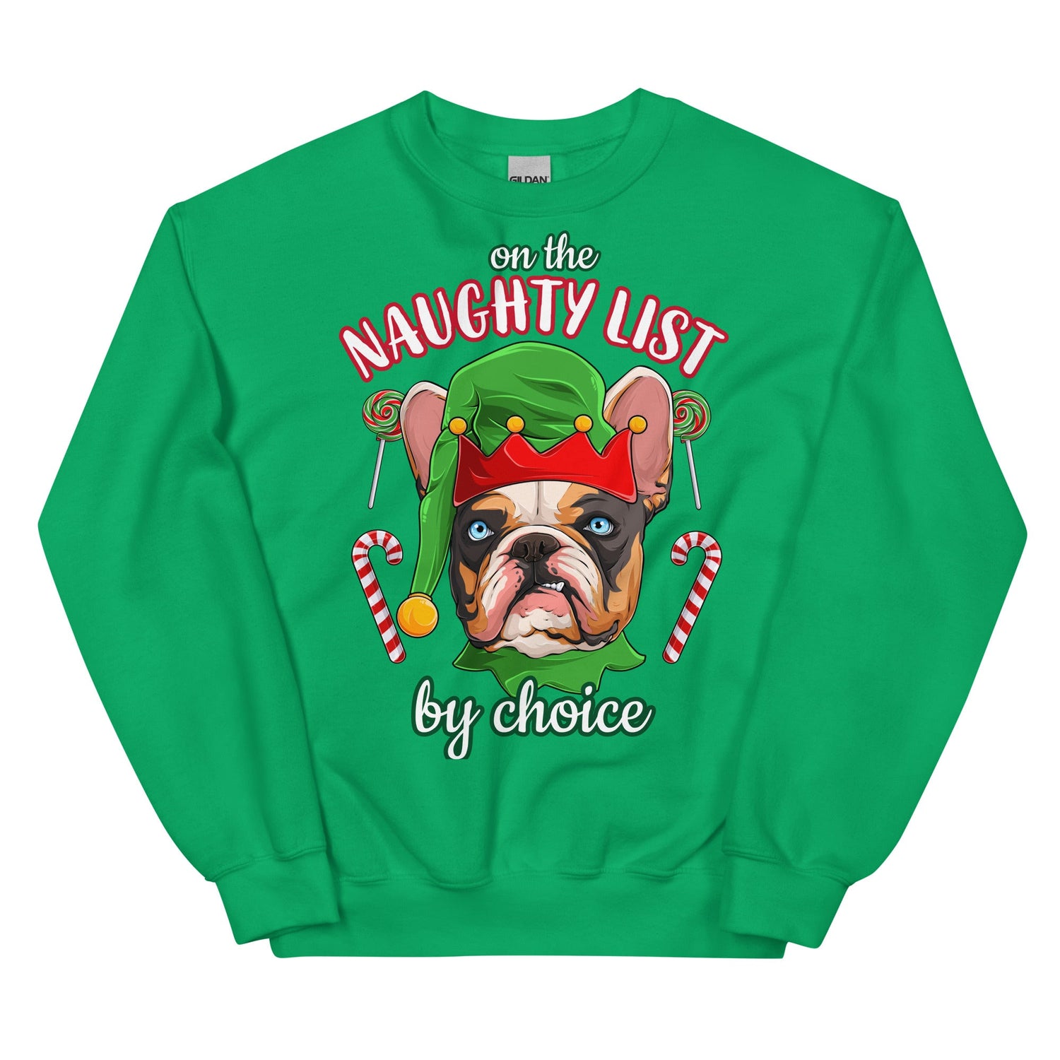 &quot;Naughty List by Choice&quot; French Bulldog Elf Sweatshirt