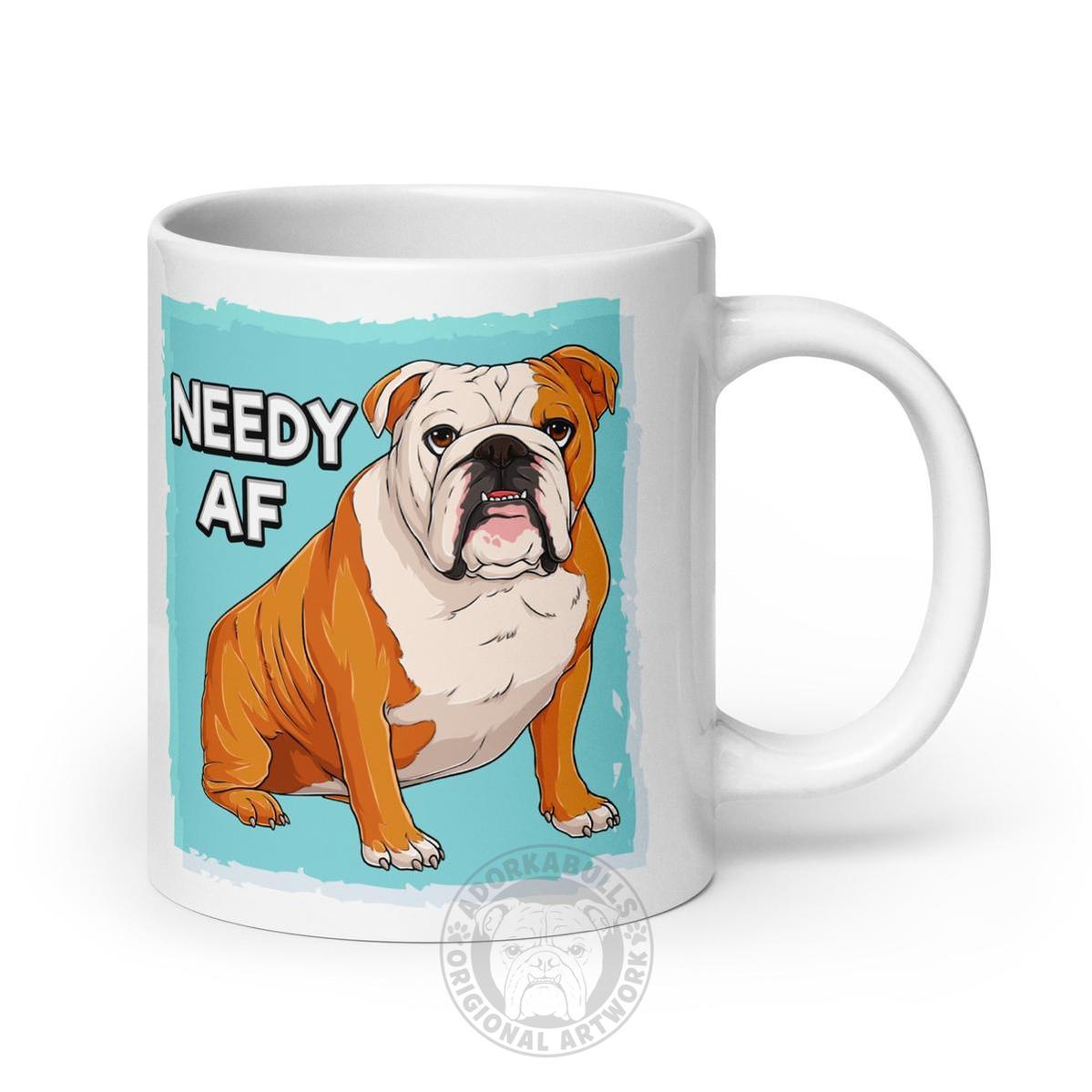 "Needy AF" English Bulldog Mug (20oz) | Red &amp; White Colored