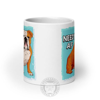 "Needy AF" English Bulldog Mug (20oz) | Red &amp; White Colored
