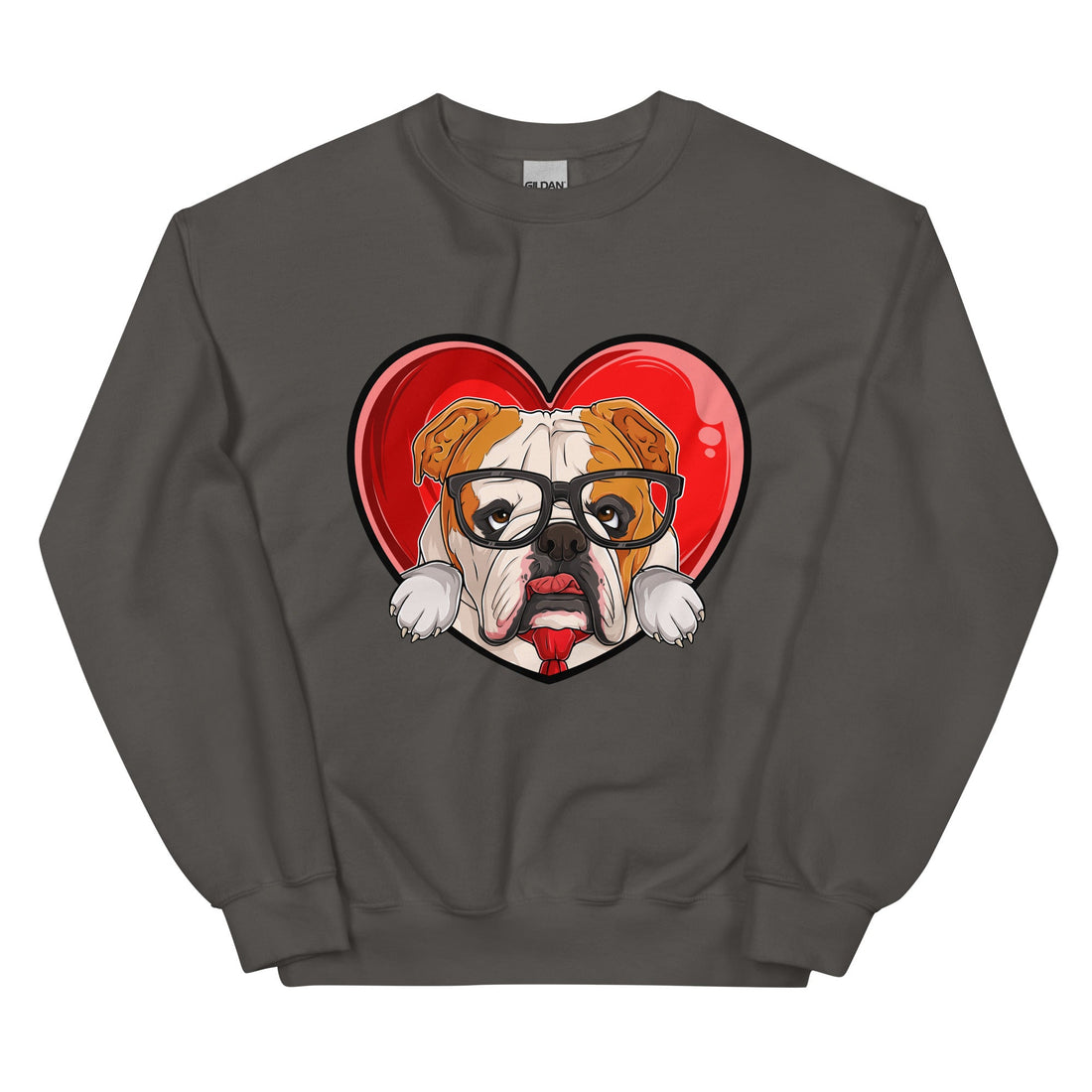 Nerdy &amp; Adorkabull – Bulldog Love Sweatshirt | Red &amp; White Colored