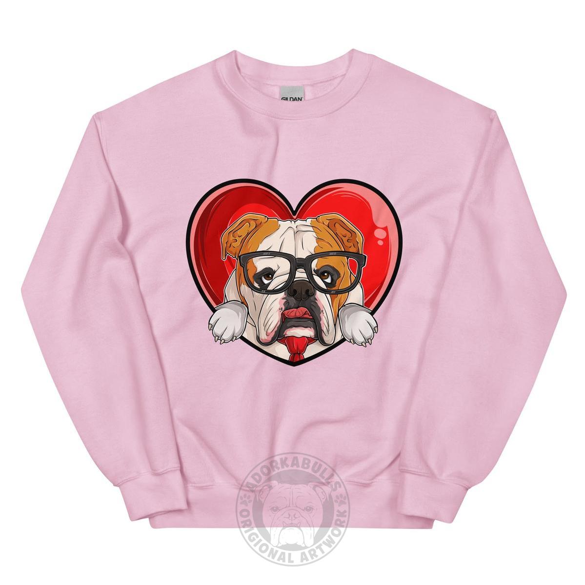 Nerdy &amp; Adorkabull – Bulldog Love Sweatshirt | Red &amp; White Colored