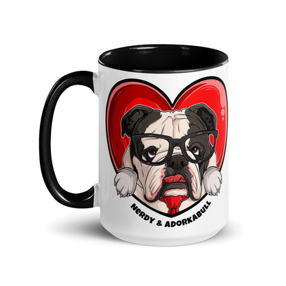 Nerdy &amp; Adorkabull – Bulldog Mug (15oz) | B&amp;W Colored