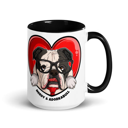 Nerdy &amp; Adorkabull – Bulldog Mug (15oz) | B&amp;W Colored