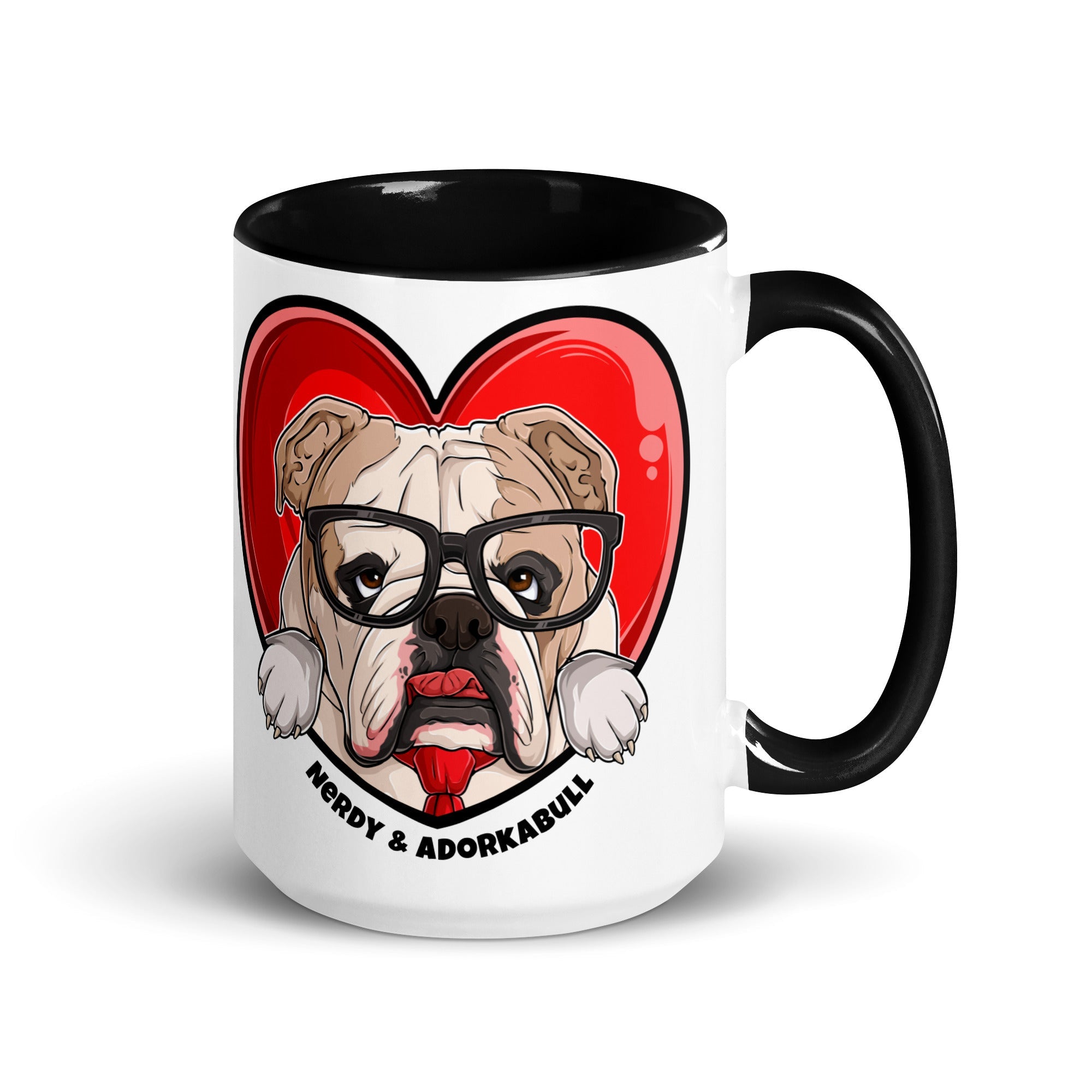Nerdy &amp; Adorkabull – Bulldog Mug (15oz) | Fawn &amp; White Colored