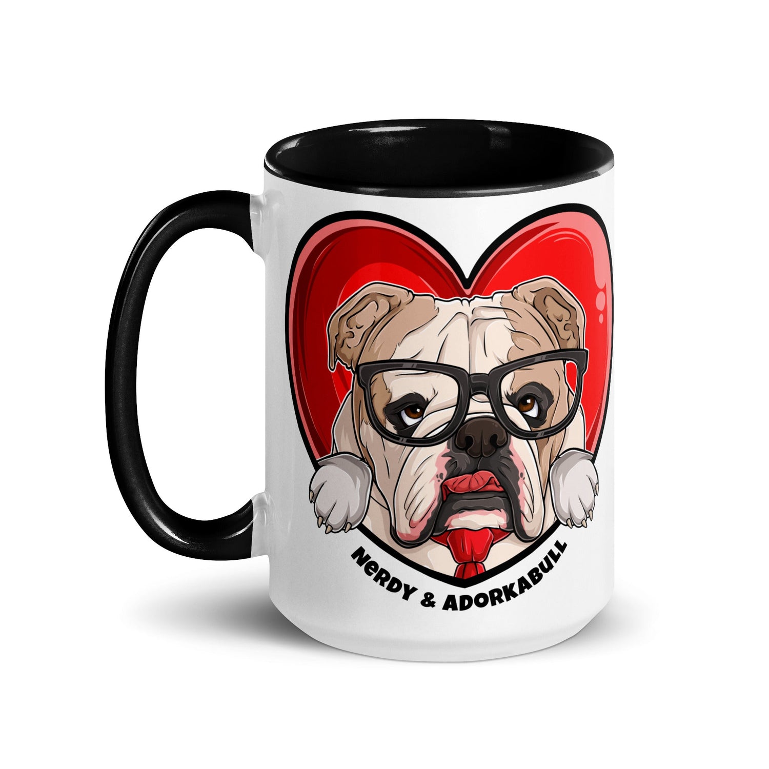 Nerdy &amp; Adorkabull – Bulldog Mug (15oz) | Fawn &amp; White Colored