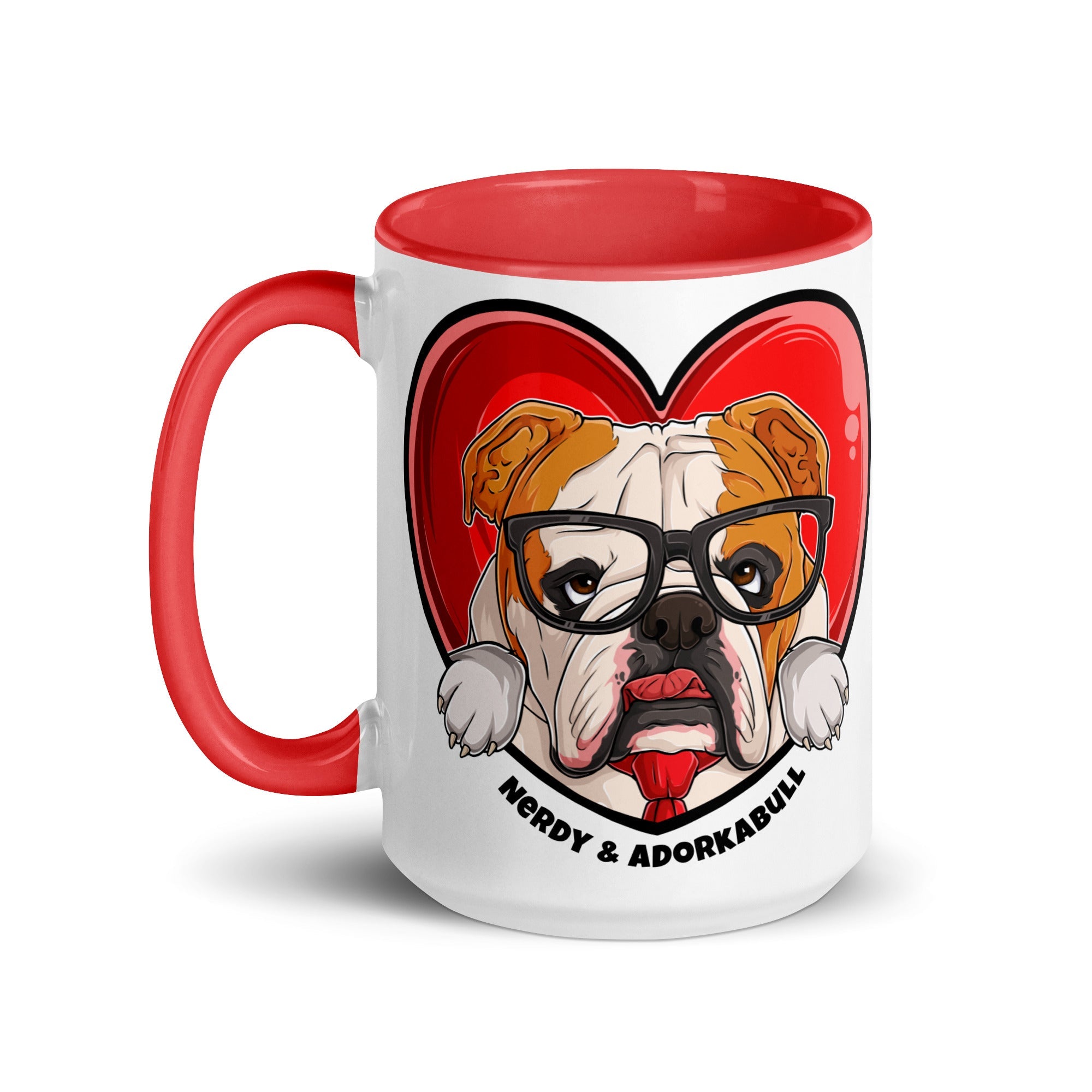 Nerdy &amp; Adorkabull – Bulldog Mug (15oz) | Red &amp; White Colored