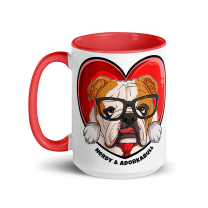 Nerdy &amp; Adorkabull – Bulldog Mug (15oz) | Red &amp; White Colored