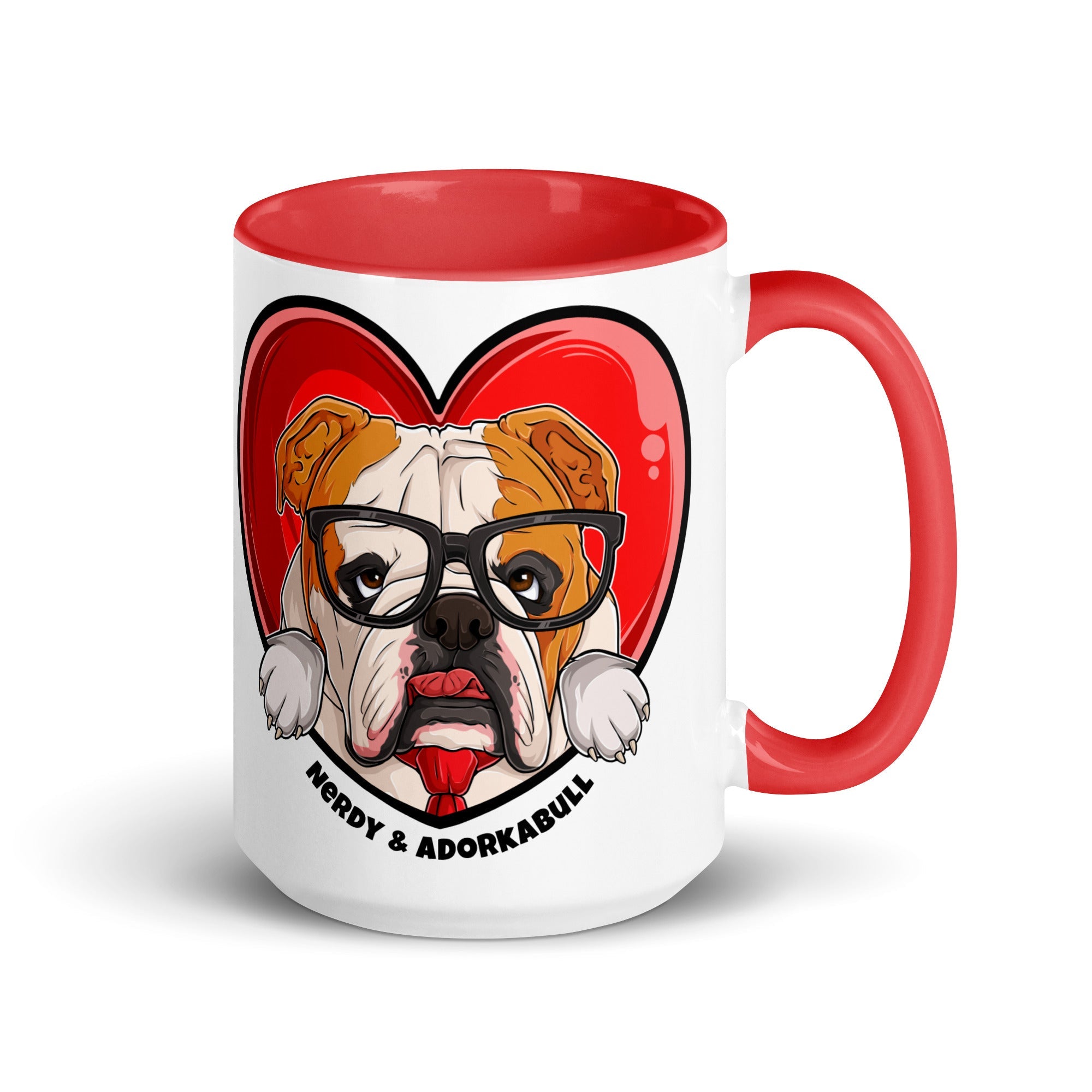 Nerdy &amp; Adorkabull – Bulldog Mug (15oz) | Red &amp; White Colored