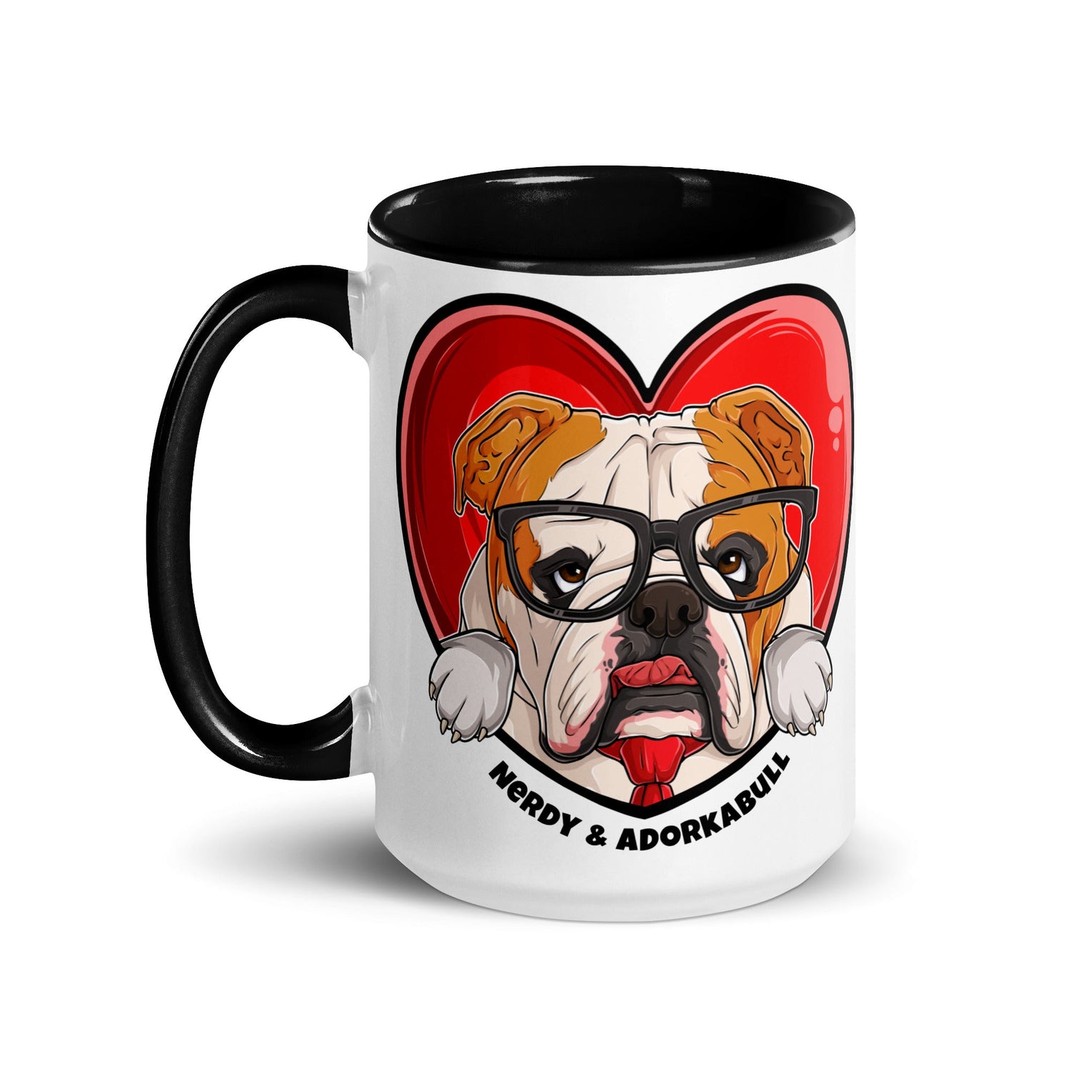 Nerdy &amp; Adorkabull – Bulldog Mug (15oz) | Red &amp; White Colored