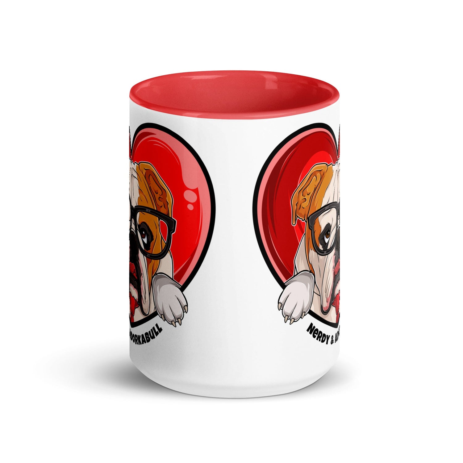 Nerdy &amp; Adorkabull – Bulldog Mug (15oz) | Red &amp; White Colored